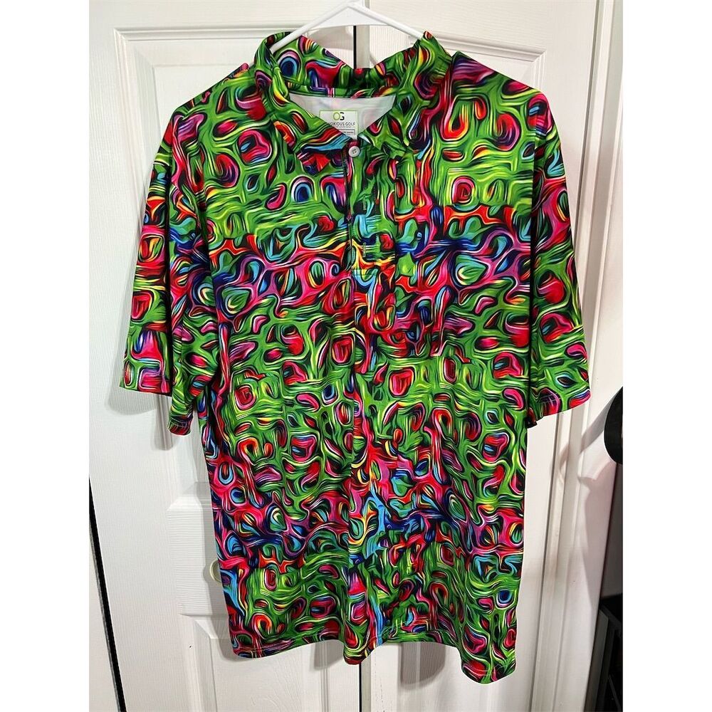 Obnoxious Golf Men's Graphic Print Short Sleeve Button-Up Shirt Multicolor L